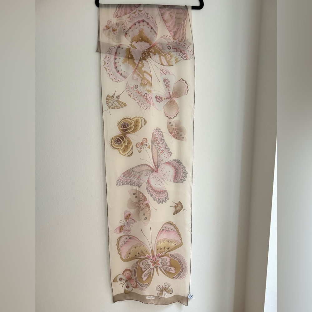 Salvatore Ferragamo Beige and Pink Butterfly Scarf